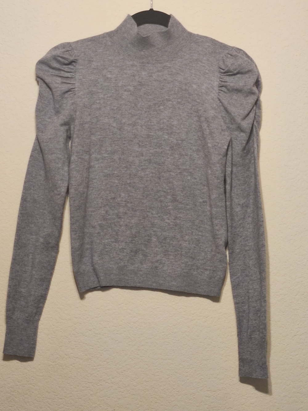 Express Gray Mock Neck Puff Sleeve Sweater Top